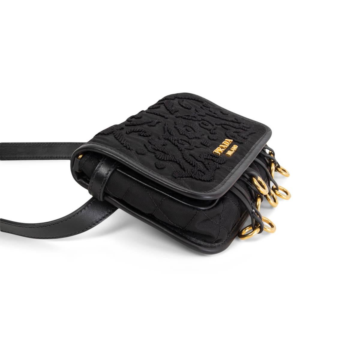 PRADA black nylon 2017 FLORAL CORSAIRE Belt Bag In Excellent Condition For Sale In Zürich, CH
