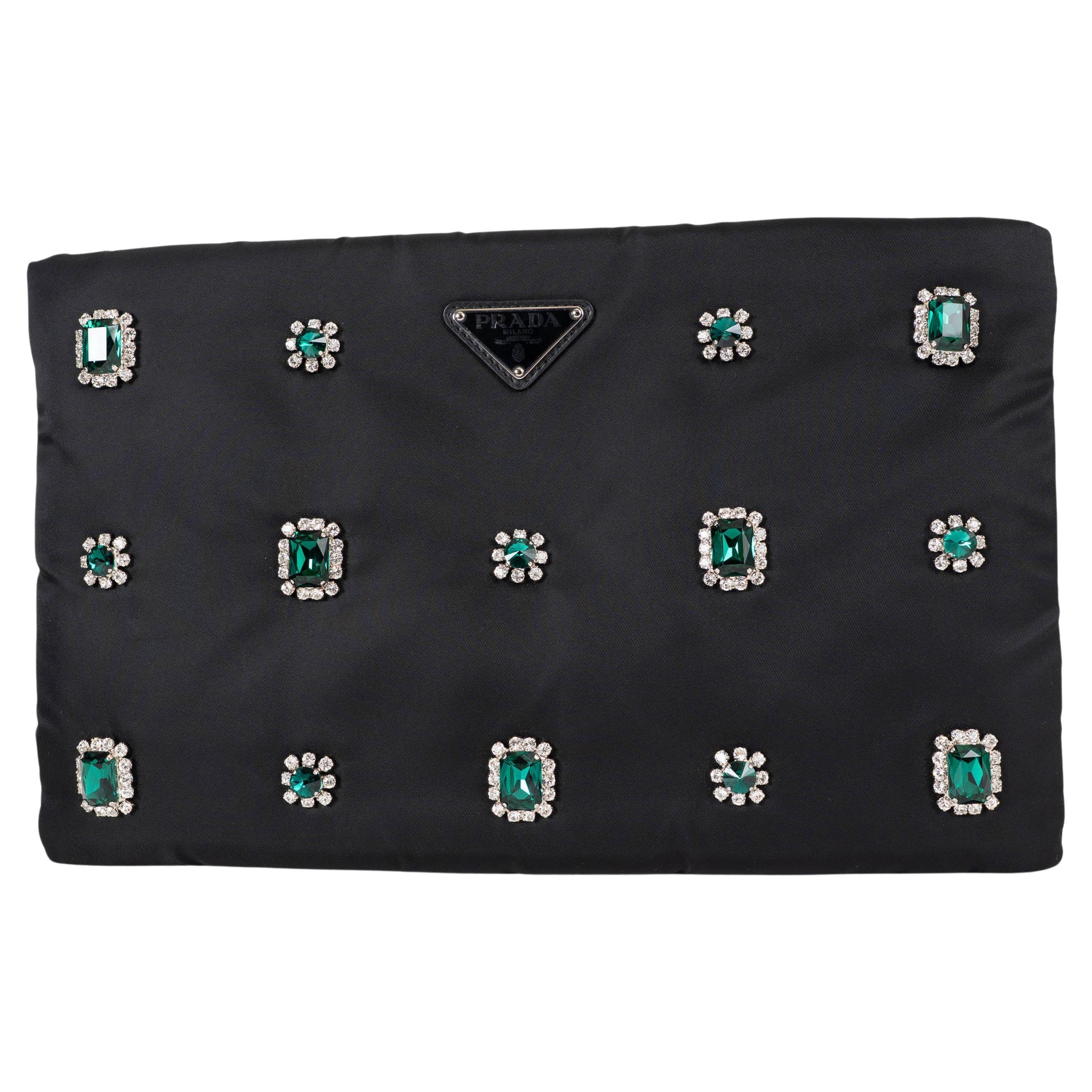 PRADA black nylon 2019 CATENE JEWEL Clutch Bag