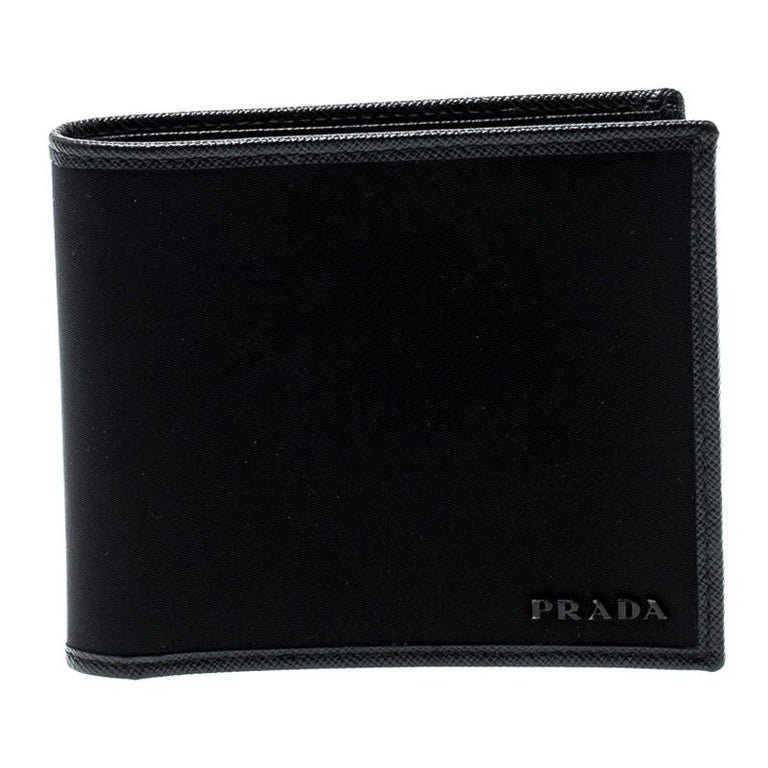 Prada Black Nylon and Leather Bifold Wallet For Sale at 1stDibs