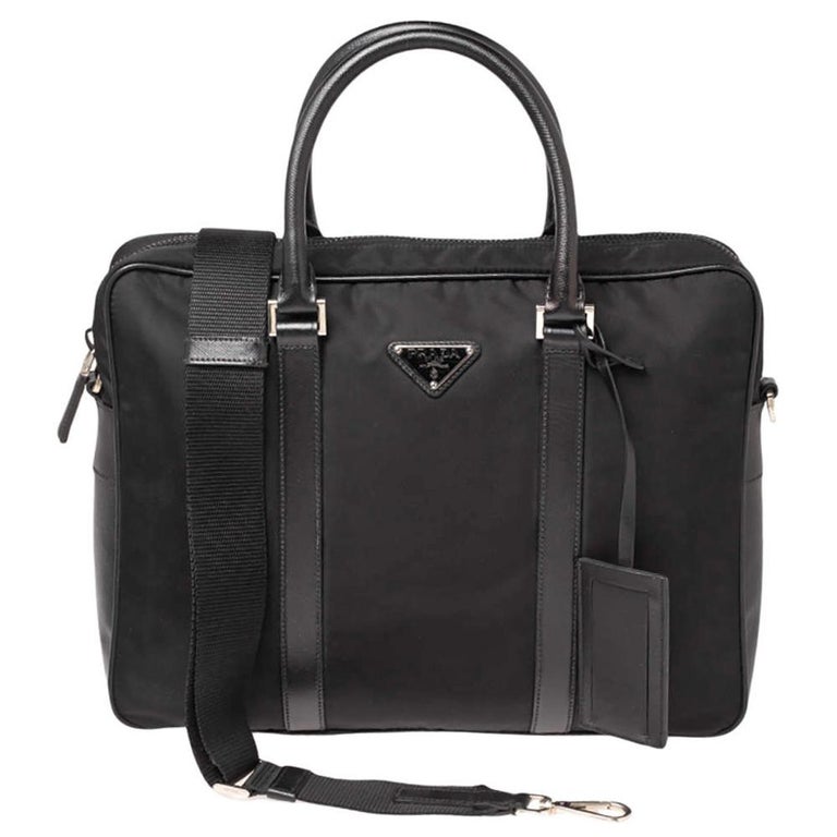 Prada Black Nylon and Leather Briefcase at 1stDibs