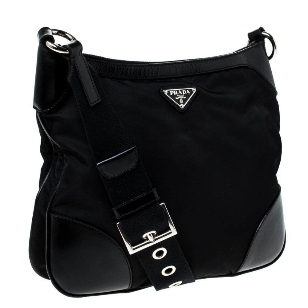 Women's Prada Black Nylon and Leather Crossbody Bag