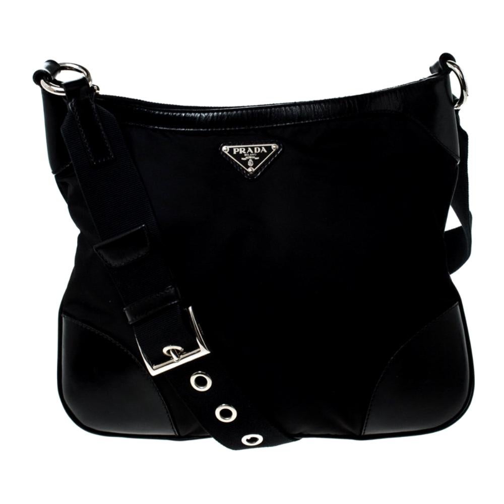 Prada Black Nylon and Leather Crossbody Bag