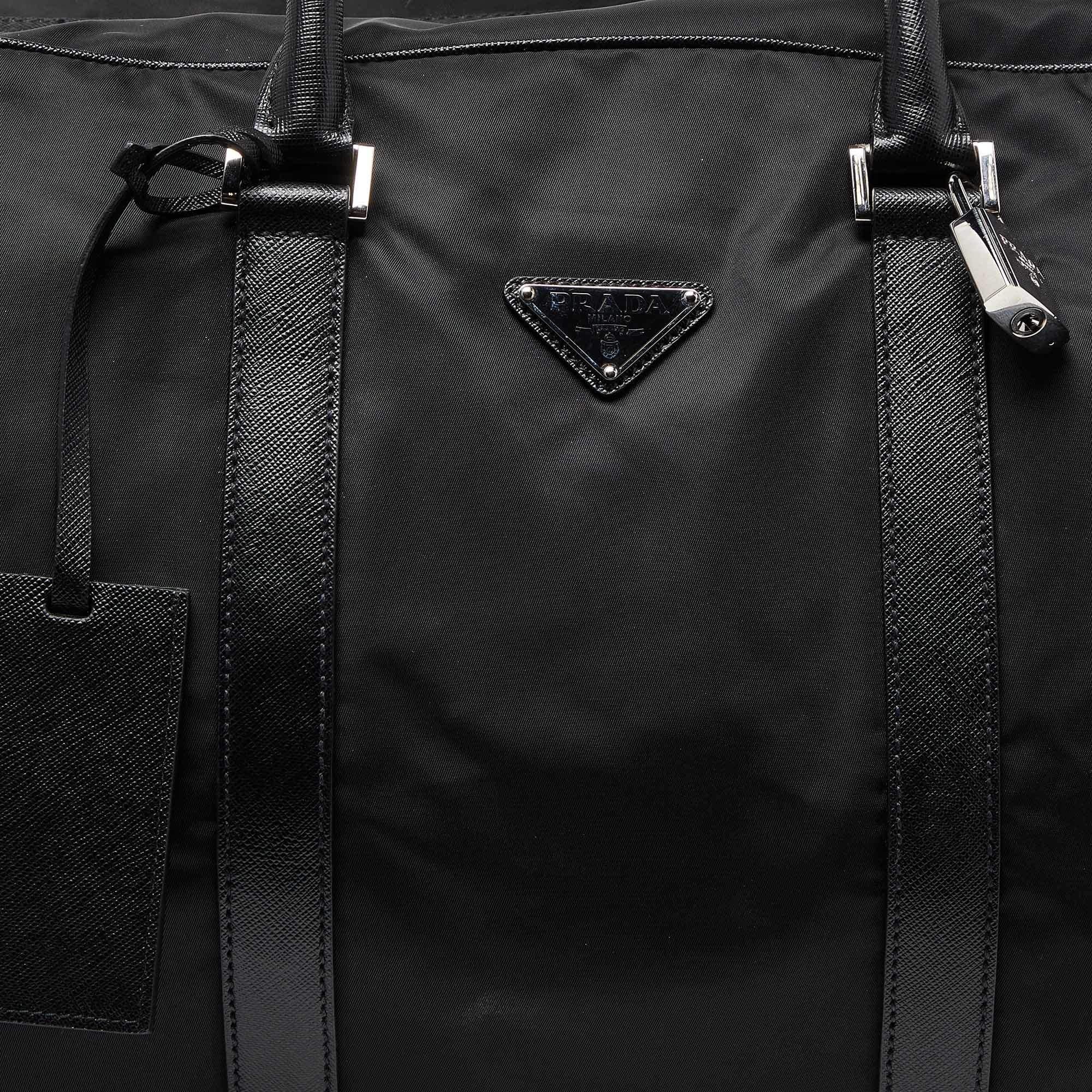 Prada Black Nylon and Leather Duffle Bag For Sale 3