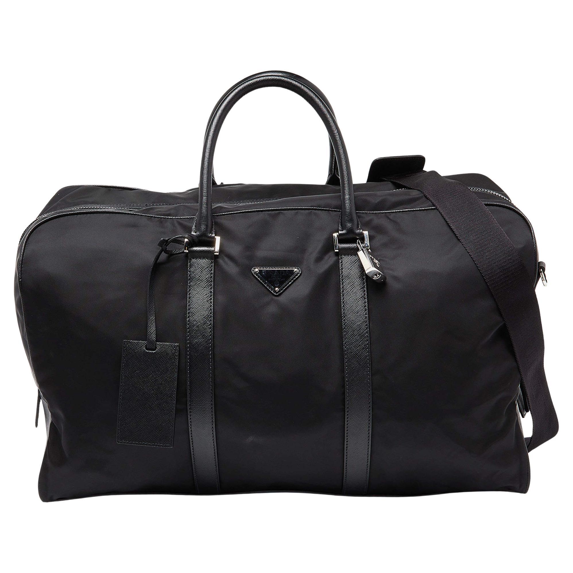Prada Black Nylon and Leather Duffle Bag For Sale