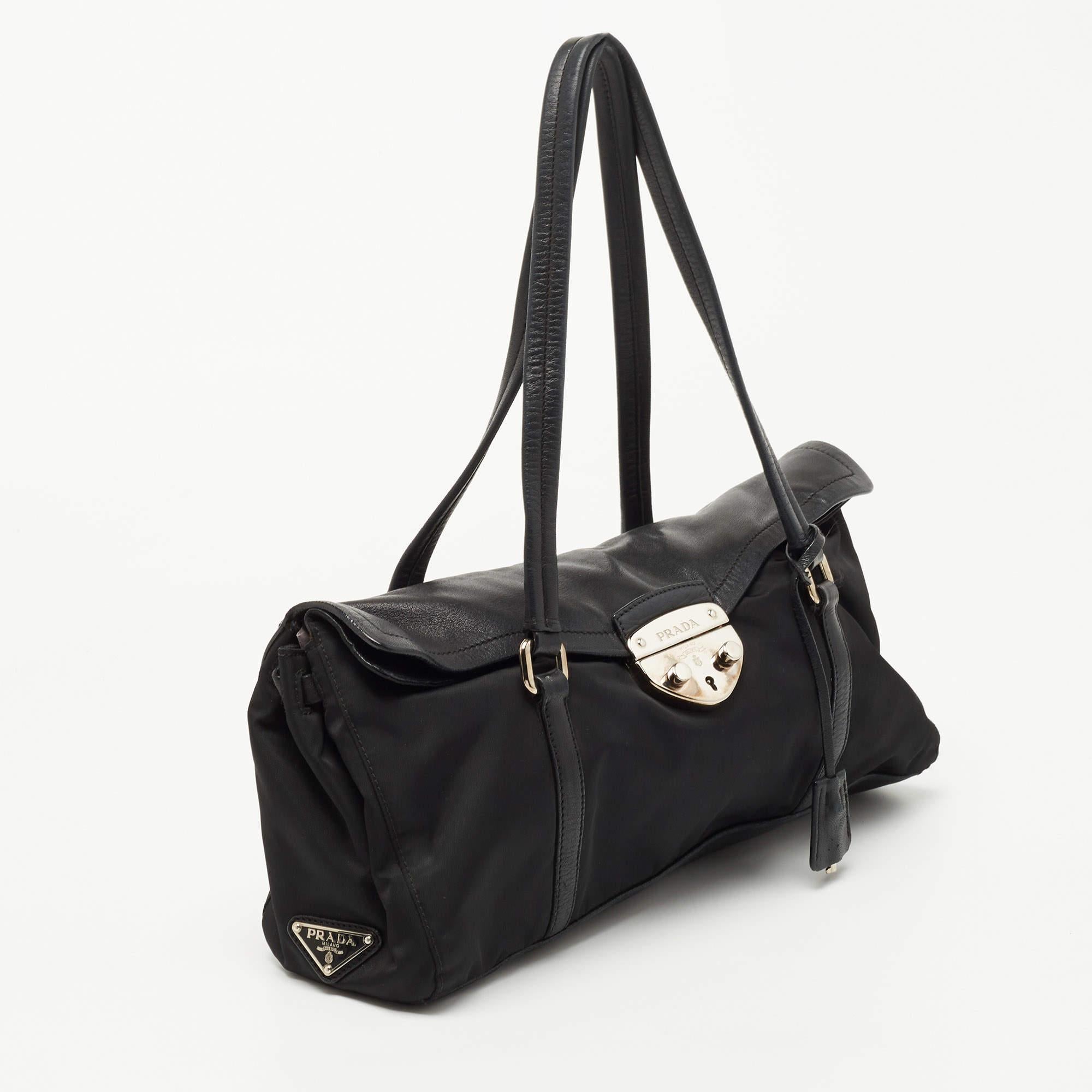 Women's Prada Black Nylon and Leather Easy Shoulder Bag