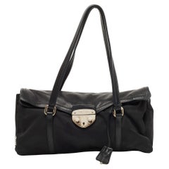Prada Black Nylon and Leather Easy Shoulder Bag