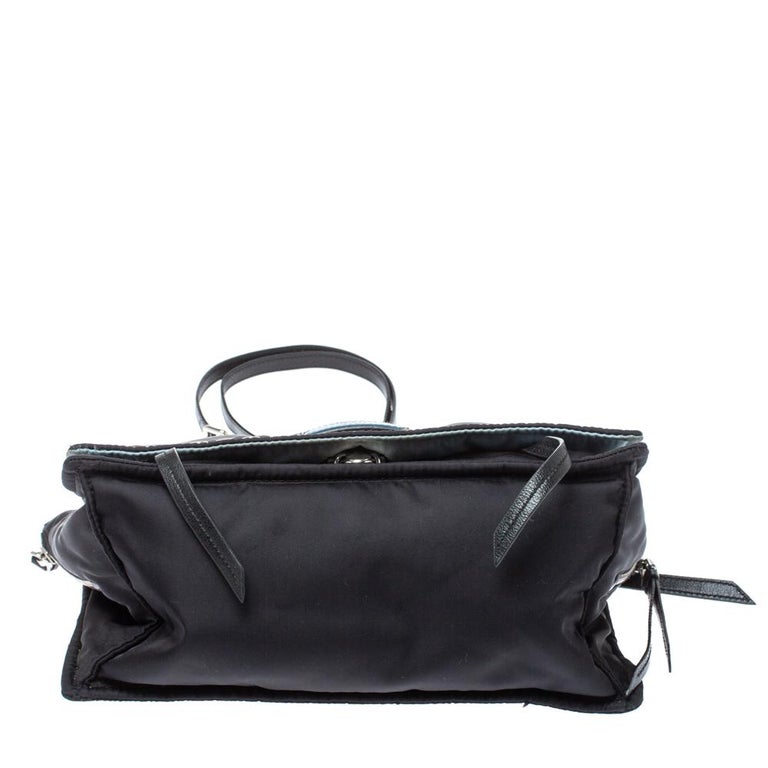 Prada Black Nylon and Leather Etiquette Studded Flap Shoulder Bag For