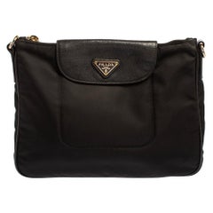 Prada Black Nylon and Leather Flap Crossbody Bag