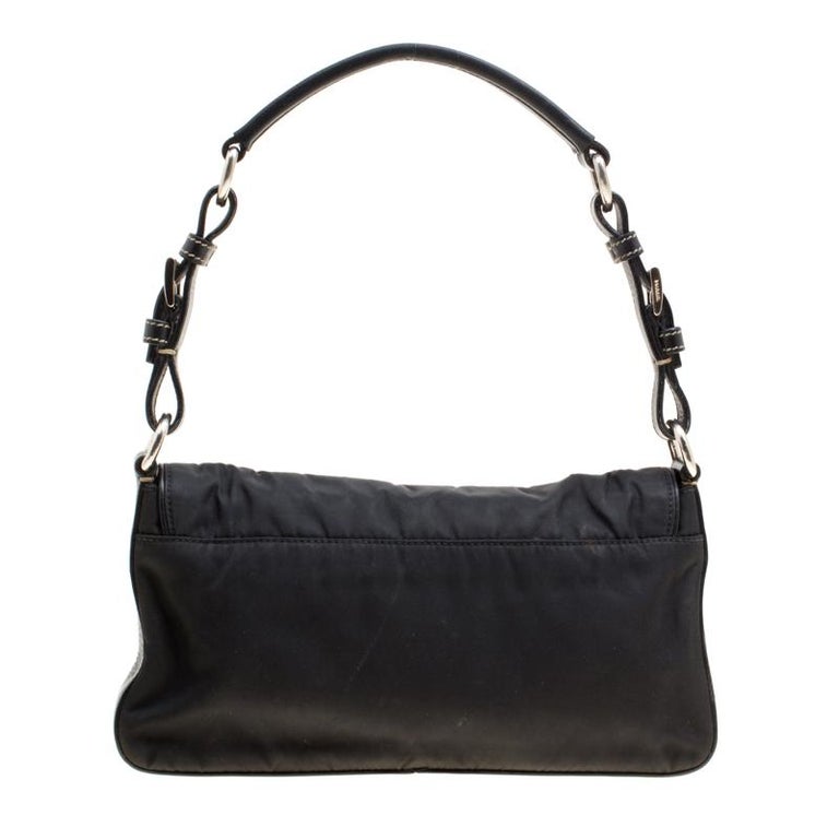 Prada Black Nylon and Leather Flap Shoulder Bag For Sale at 1stDibs