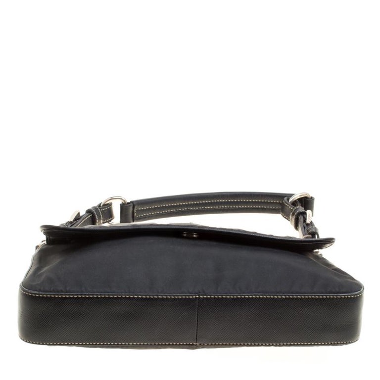 Prada Black Nylon and Leather Flap Shoulder Bag For Sale at 1stDibs