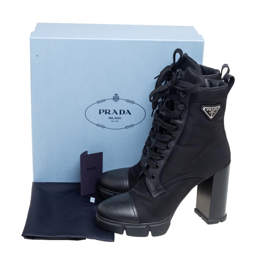 Prada Black Nylon And Leather Lace up Ankle Boots Size 40.5 2