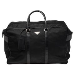 Prada Black Nylon and Leather Logo Duffel Bag
