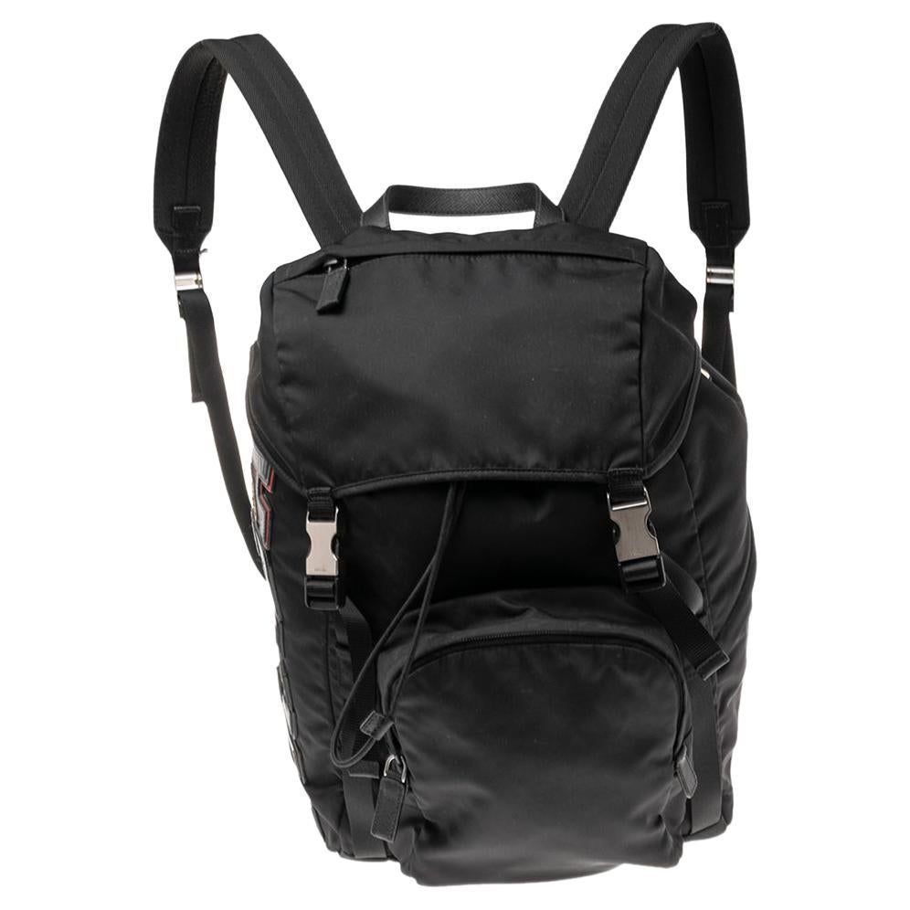 Prada Black Nylon and Leather Logo Patches Backpack at 1stDibs | crumpler  extrovert backpack