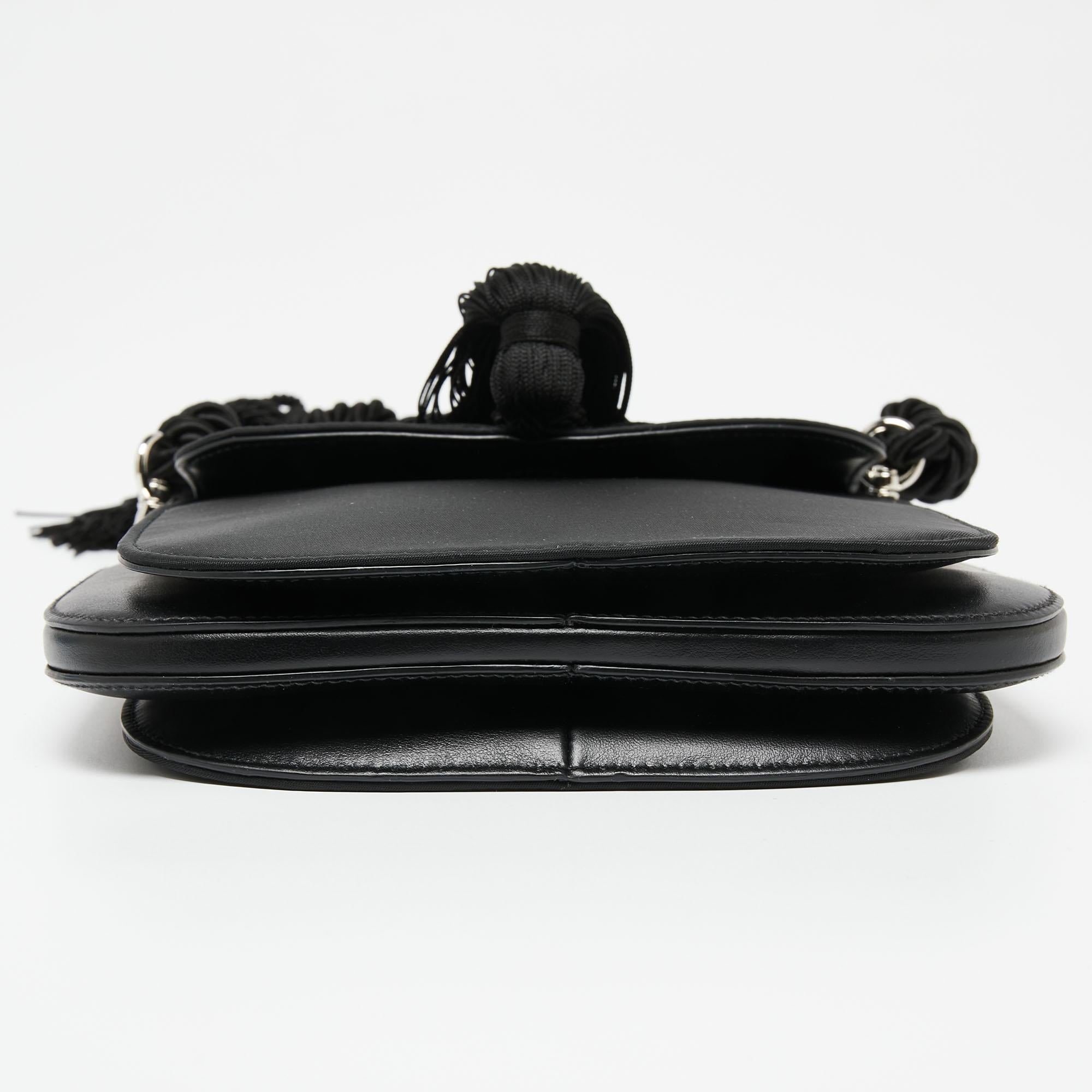 Prada Black Nylon and Leather Margit Tassel Flap Shoulder bag 1