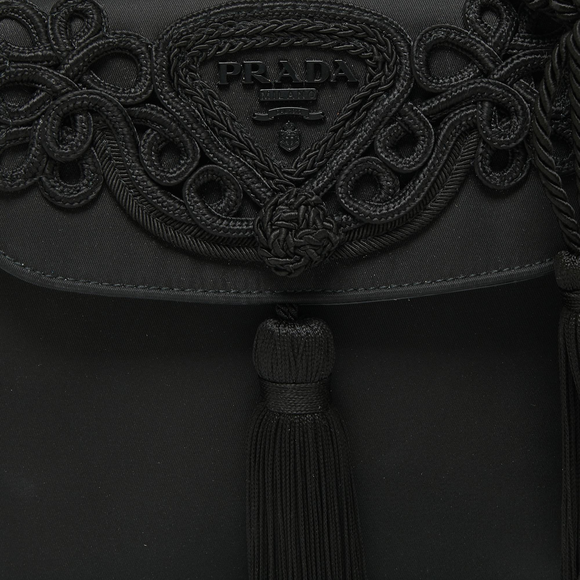 Prada Black Nylon and Leather Margit Tassel Flap Shoulder bag 2