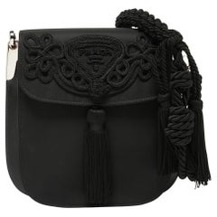 Prada Black Nylon and Leather Margit Tassel Flap Shoulder bag