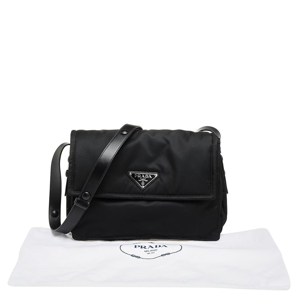 Prada Black Nylon And Leather Medium Padded Shoulder Bag 5