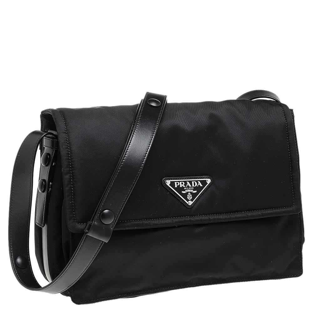 Prada Black Nylon And Leather Medium Padded Shoulder Bag at 1stDibs