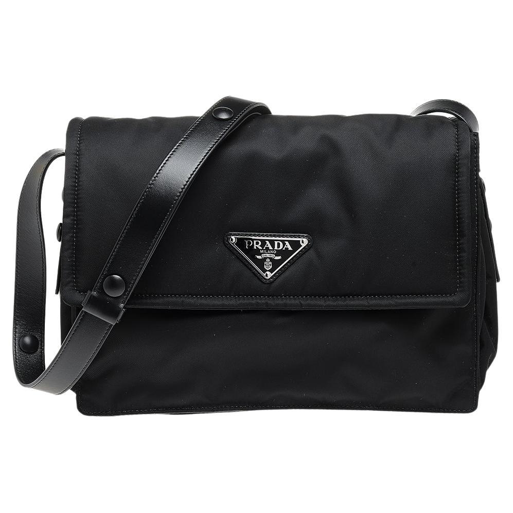 Prada Black Nylon And Leather Medium Padded Shoulder Bag