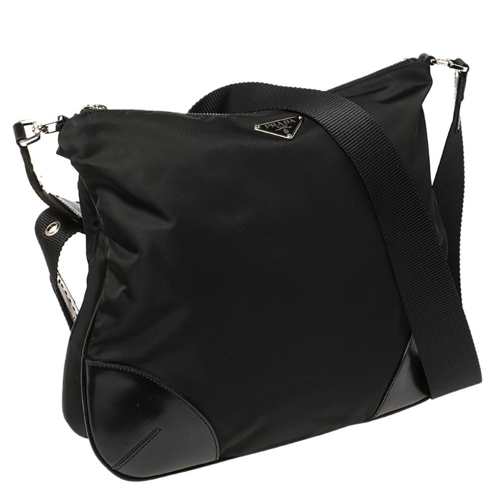 Women's Prada Black Nylon and Leather Messenger Bag