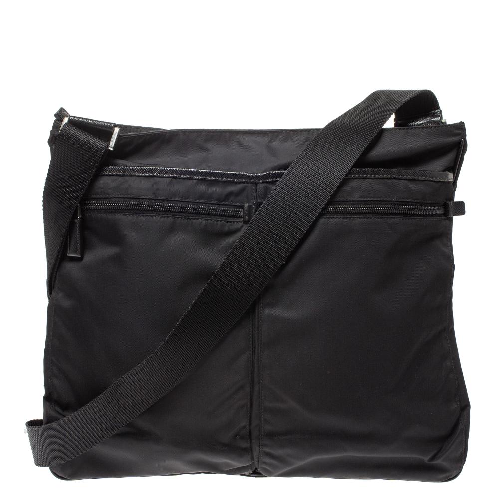 Prada Black Nylon and Leather Messenger Bag at 1stDibs | prada nylon ...