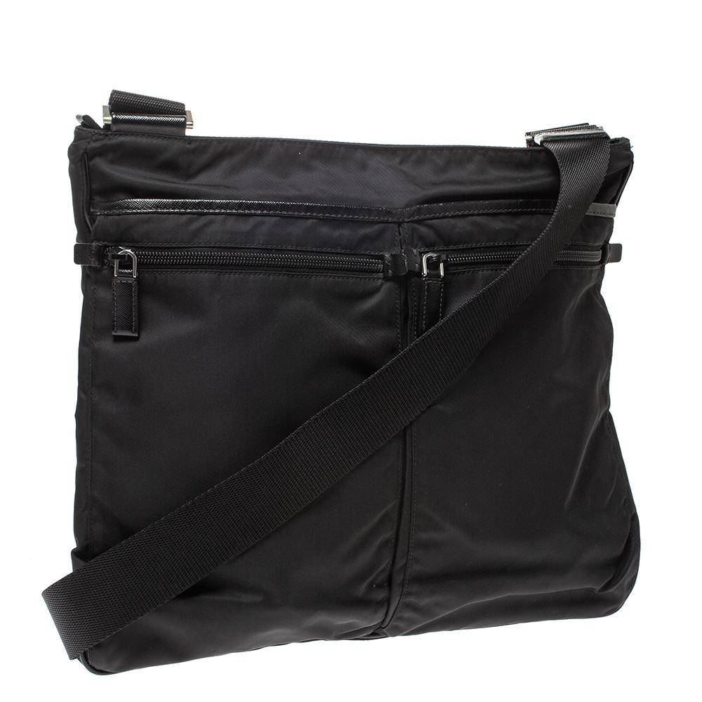 Prada Black Nylon and Leather Messenger Bag at 1stDibs | prada nylon ...
