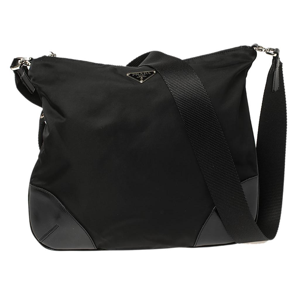 Prada Black Nylon and Leather Messenger Bag