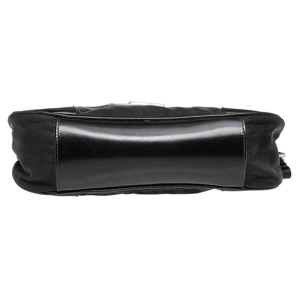 Prada Black Nylon and Leather Pushlock Shoulder Bag 1