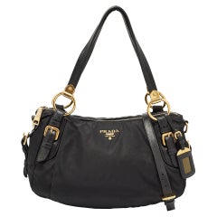 Prada Black Nylon and Leather Ring Handle Hobo Prada Black Nylon and Leather Ring Handle Hobo