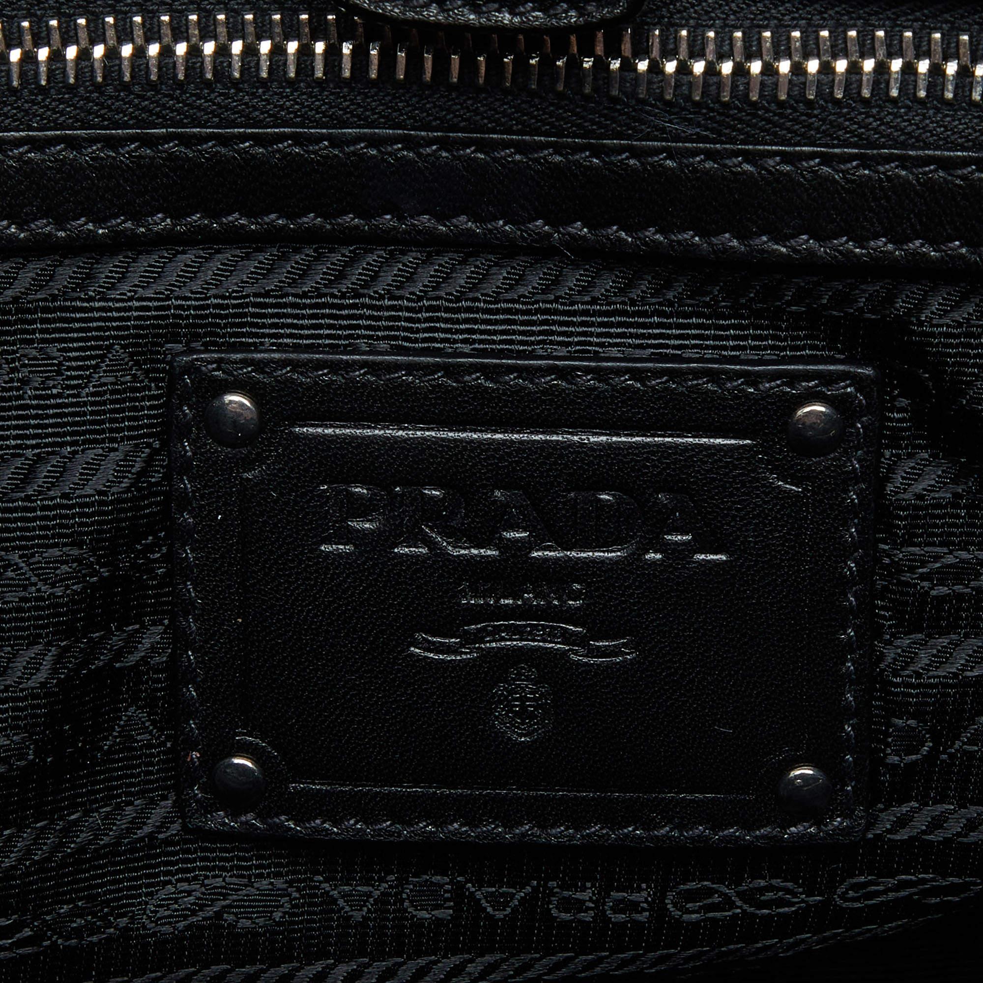 Prada Black Nylon and Leather Ruffle Tote For Sale 6