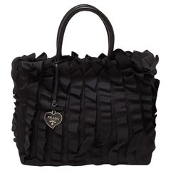 Prada Black Nylon and Leather Ruffle Tote