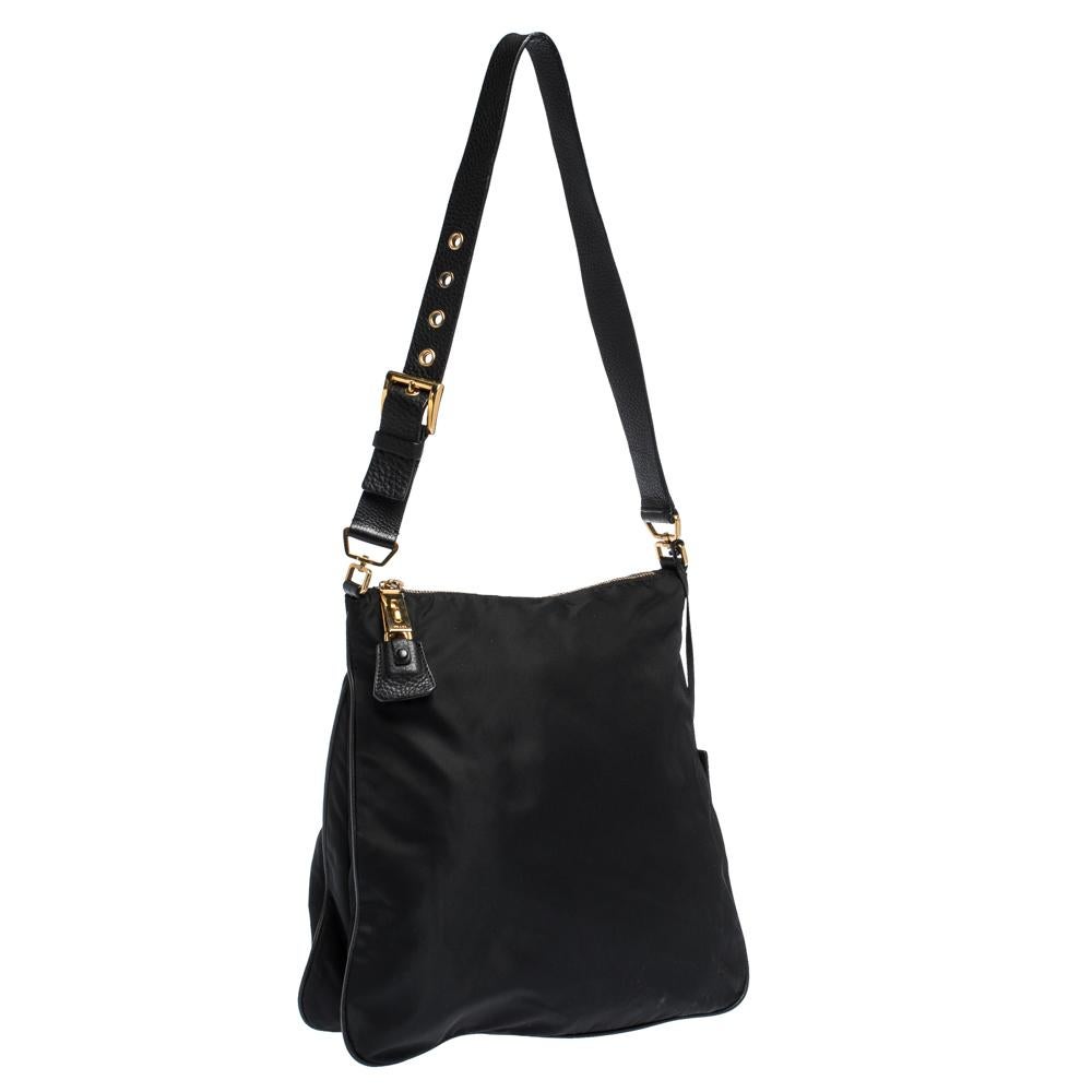 Women's Prada Black Nylon and Leather Shoulder Bag