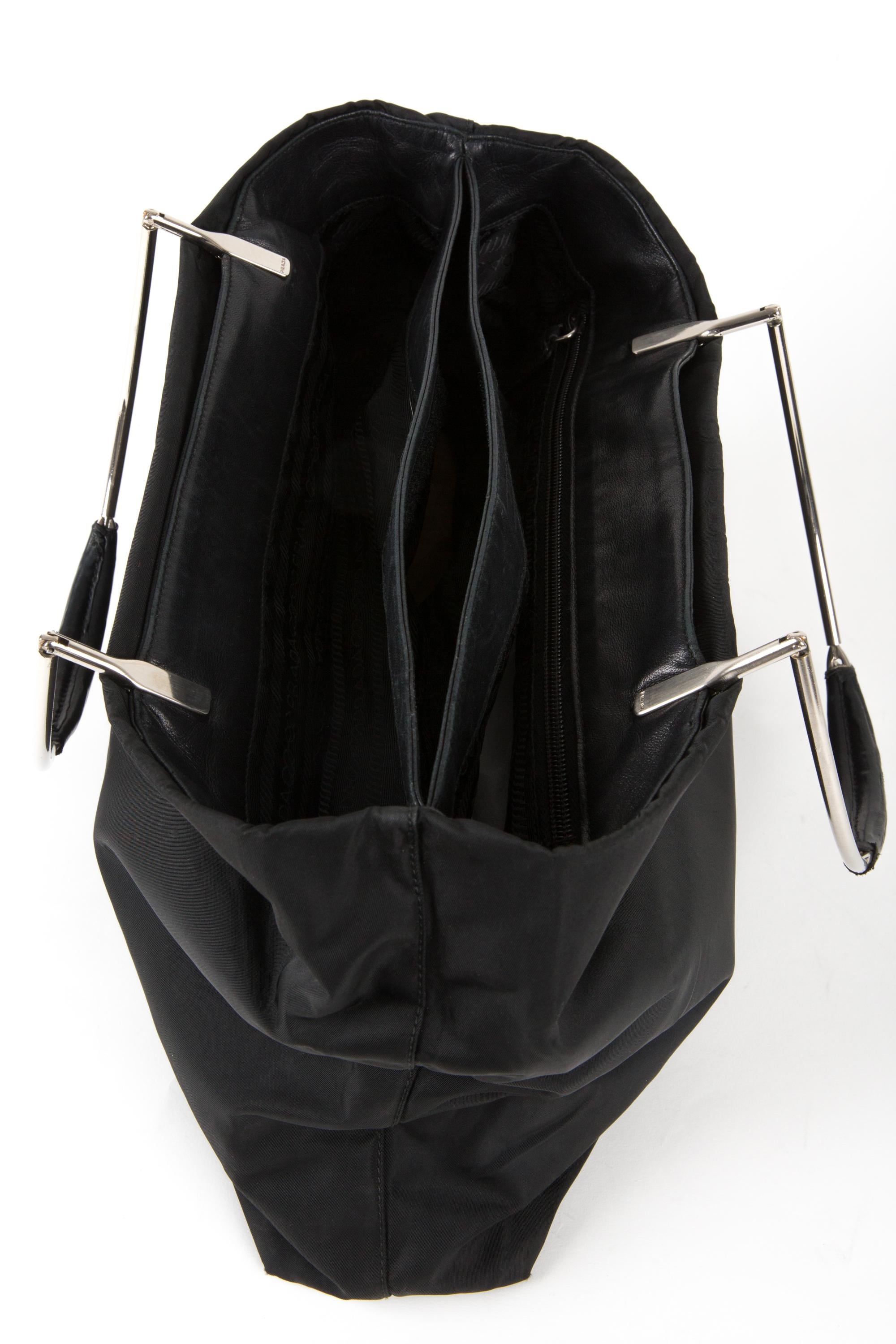 Prada Black Nylon and Leather Tessuto Tote Bag For Sale 2