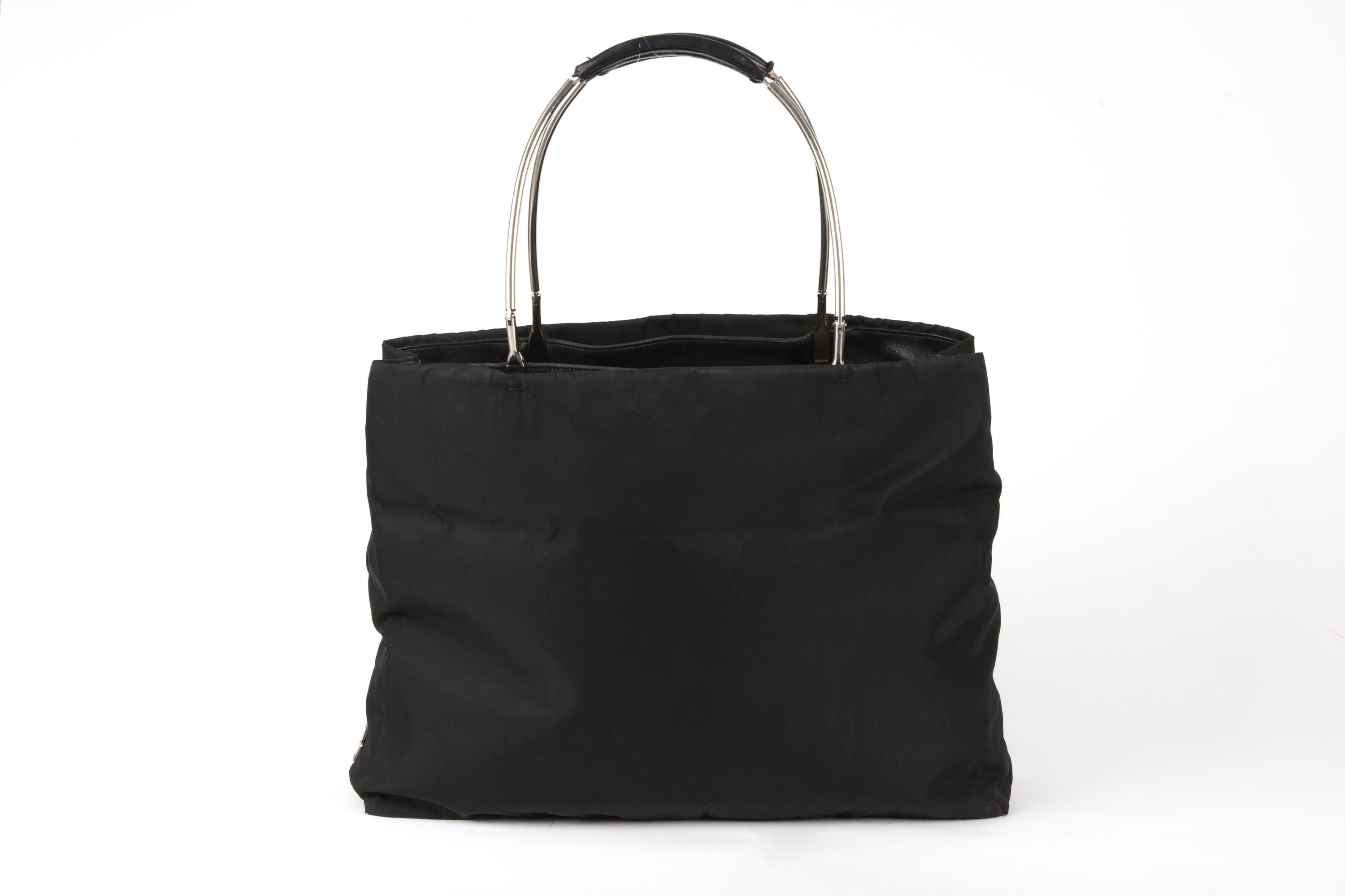 Prada Black Nylon and Leather Tessuto Tote Bag For Sale 4