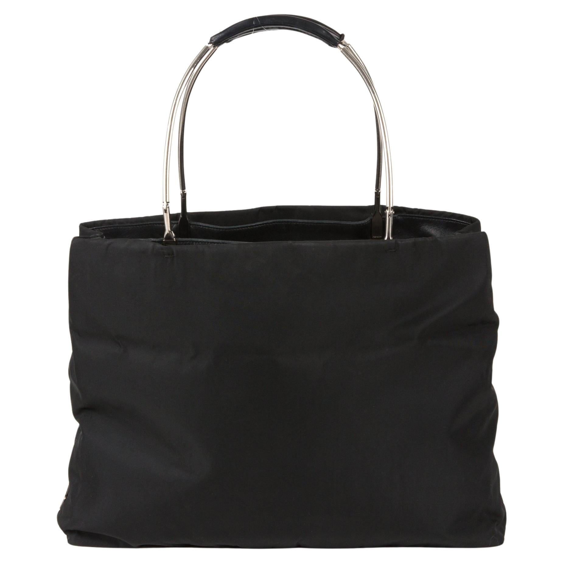 Prada Black Nylon and Leather Tessuto Tote Bag For Sale
