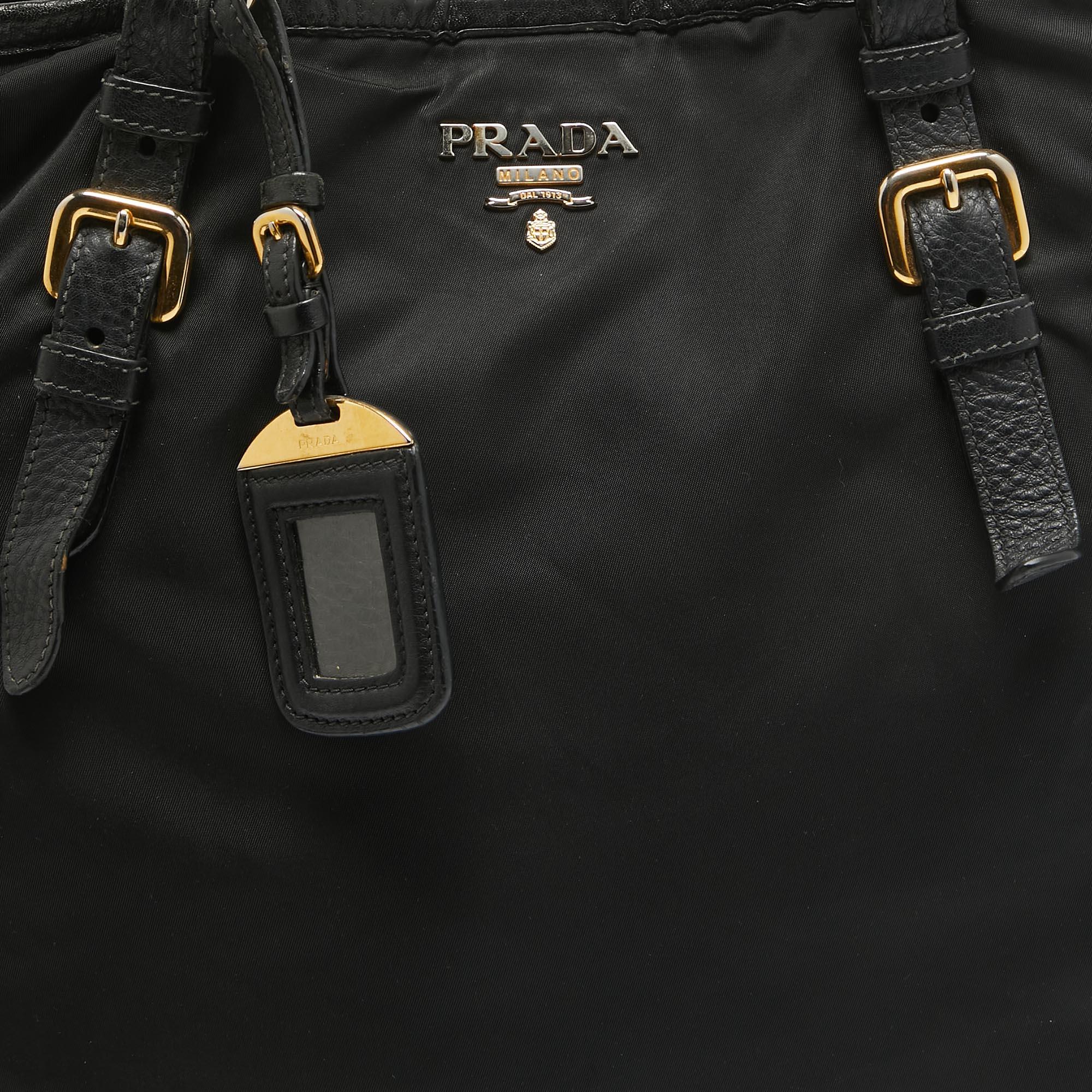 Prada Black Nylon and Leather Tote For Sale 6