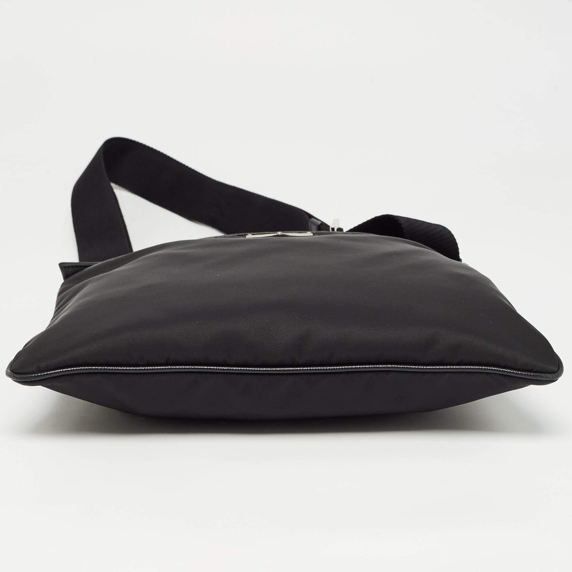 Prada Black Nylon and Leather Triangular Logo Messenger Bag 1