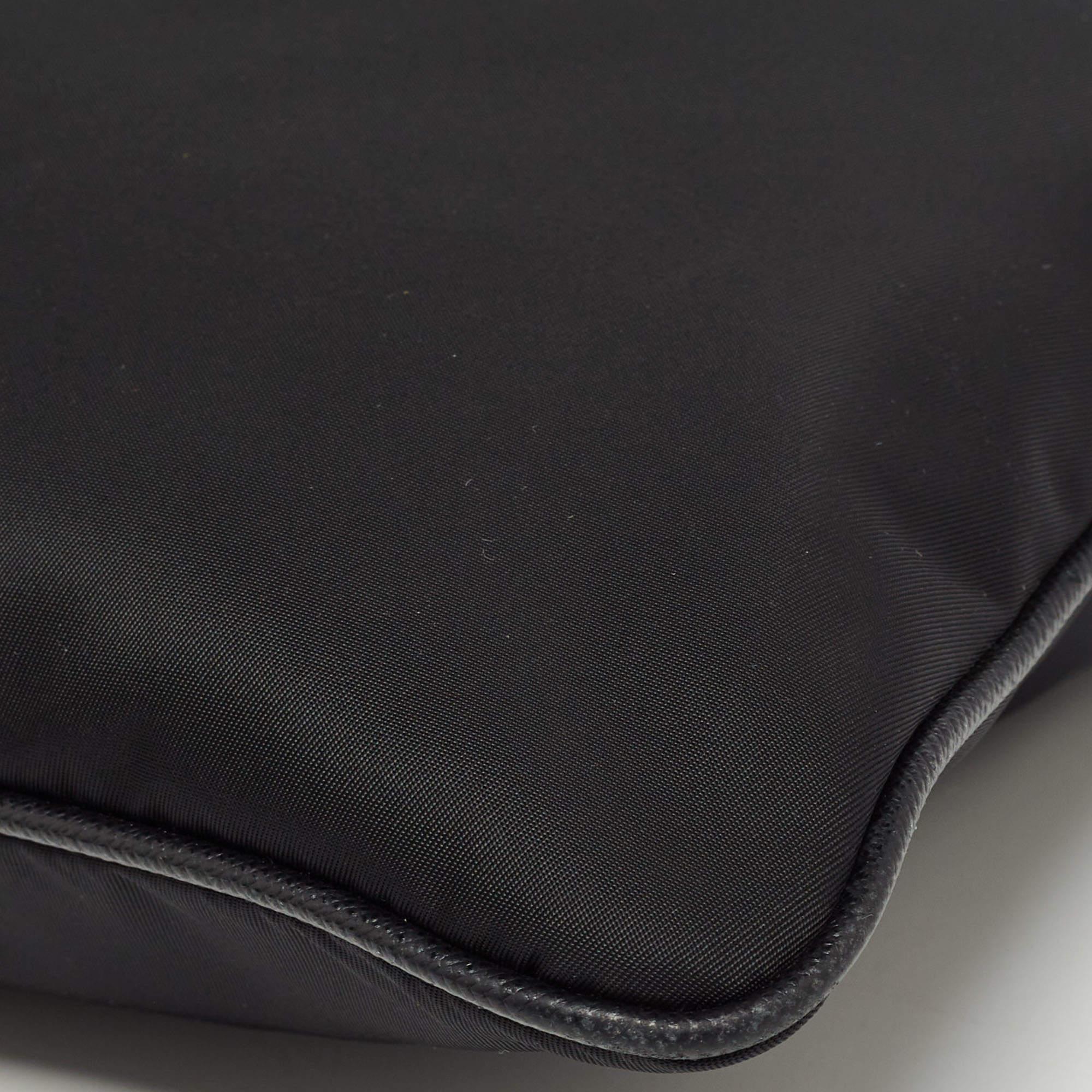 Prada Black Nylon and Leather Triangular Logo Messenger Bag 2