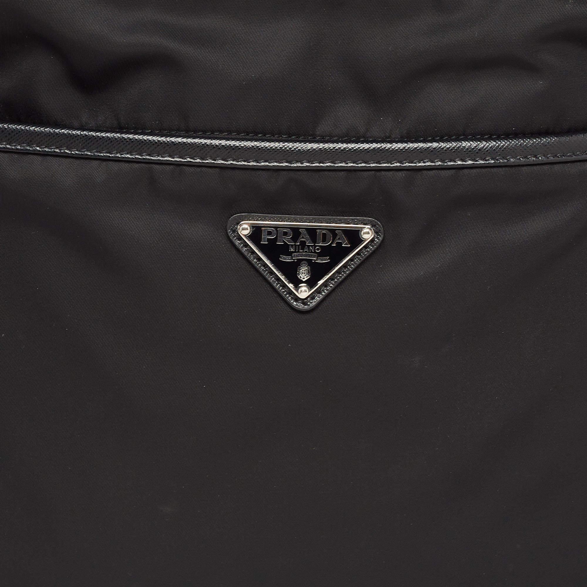 Prada Black Nylon and Leather Triangular Logo Messenger Bag 4