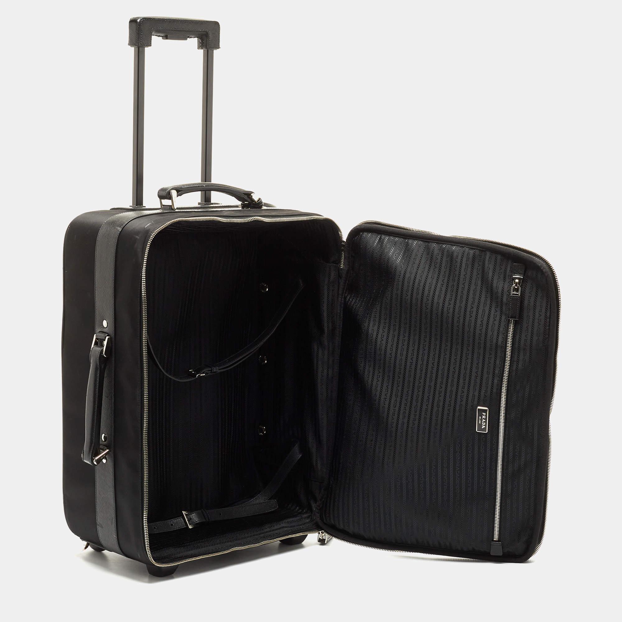 Prada Black Nylon and Saffiano Leather Luggage 50 6
