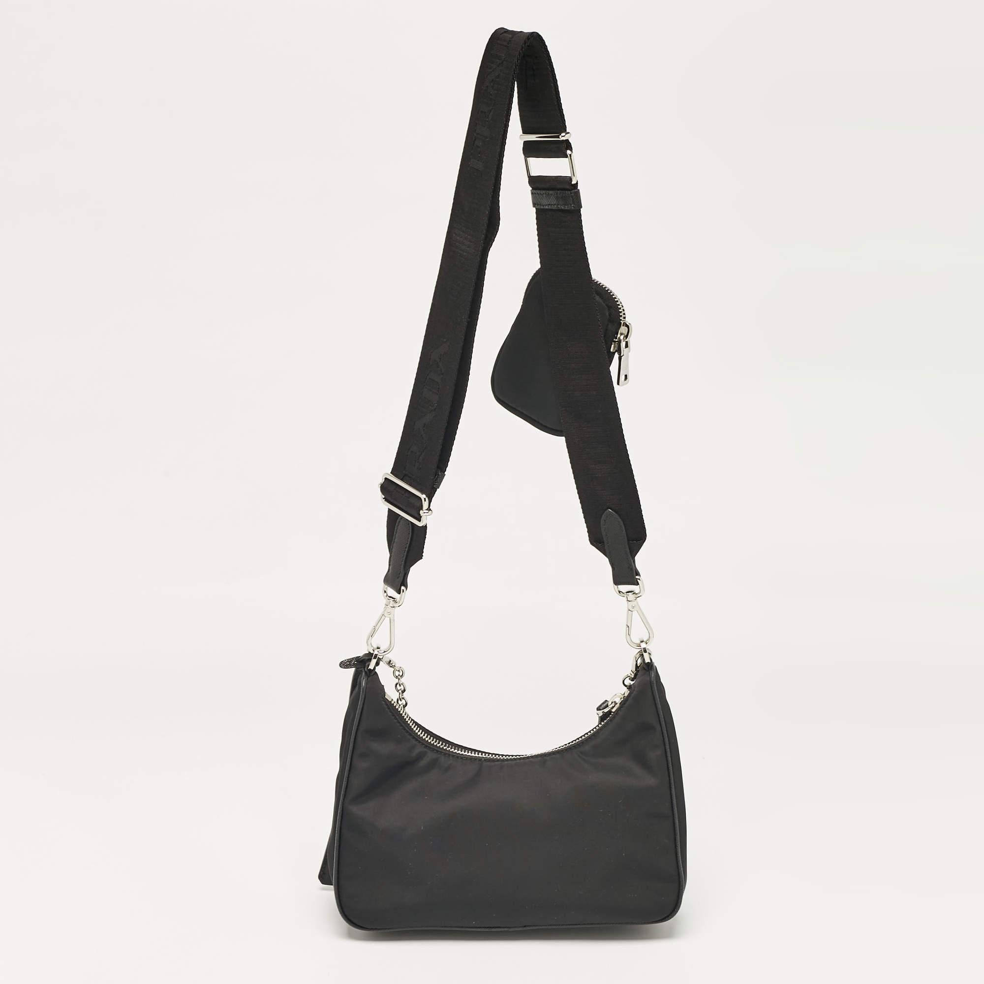 Women's Prada Black Nylon and Saffiano Leather Re-Edition 2005 Shoulder Bag