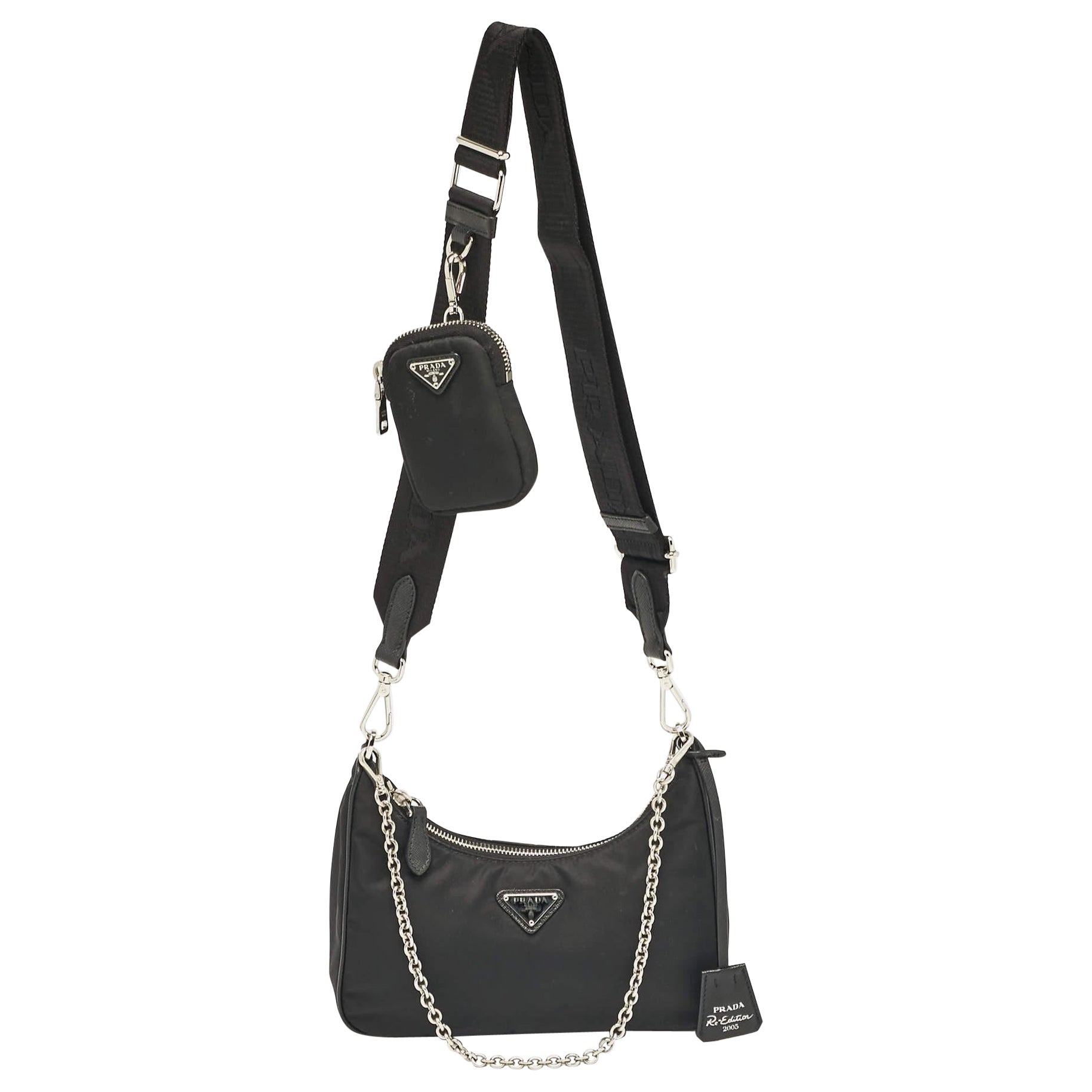 Prada Black Nylon and Saffiano Leather Re-Edition 2005 Shoulder Bag