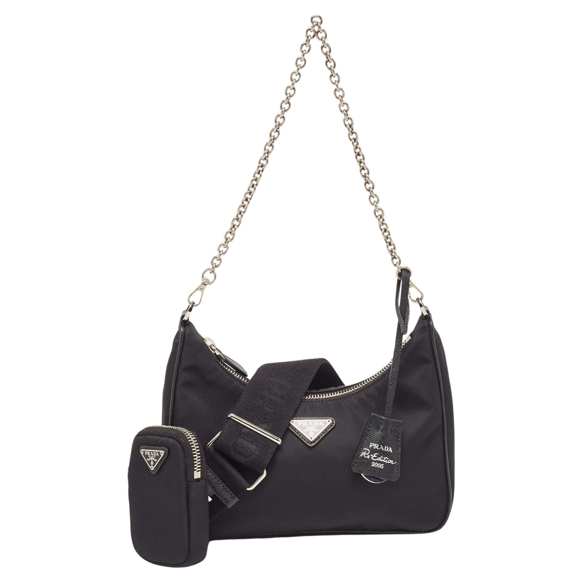 Prada Black Nylon and Saffiano Leather Re-Edition 2005 Shoulder Bag