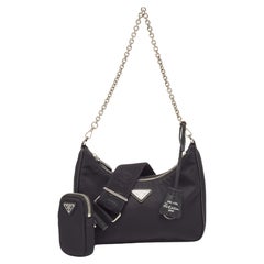 Prada Black Nylon and Saffiano Leather Re-Edition 2005 Shoulder Bag