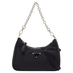 Prada Black Nylon and Saffiano Leather Re-Edition Mini Pouch Shoulder Bag