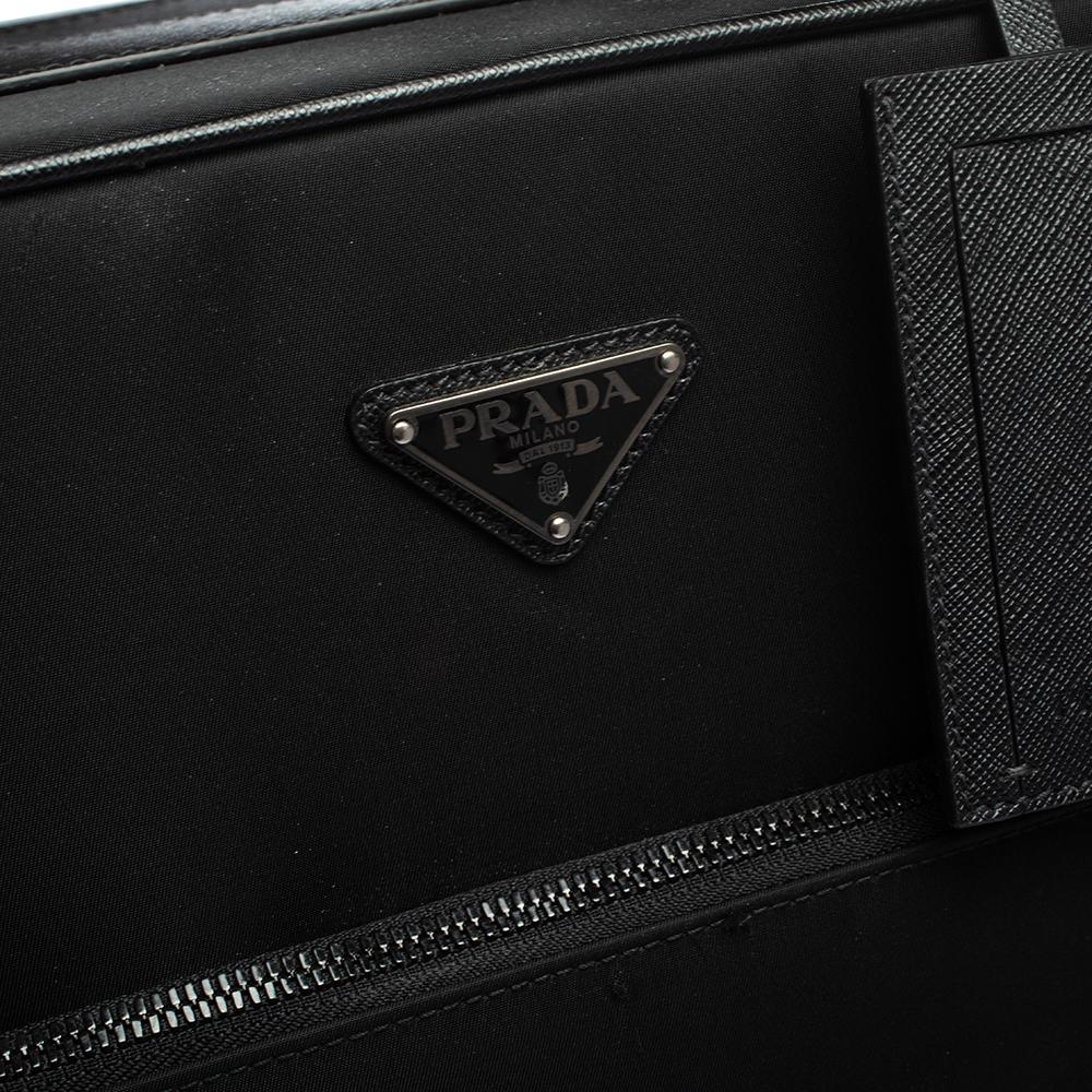 Prada Black Nylon and Saffiano Leather Trim 4 Wheel Luggage 6