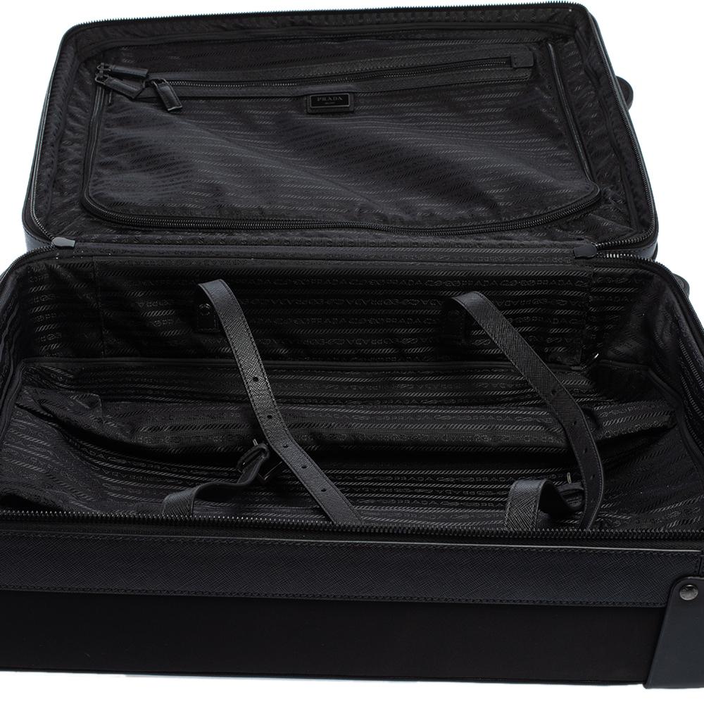 Prada Black Nylon and Saffiano Leather Trim 4 Wheel Luggage 7