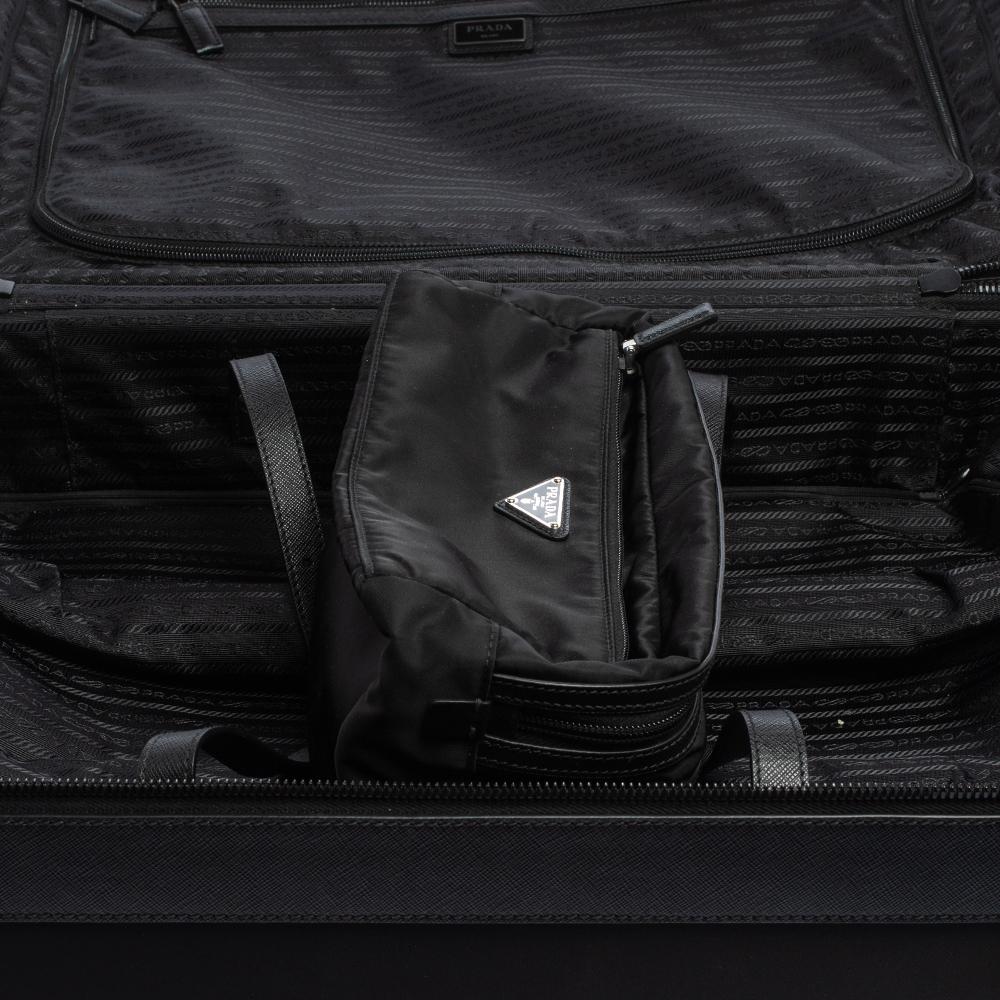 Prada Black Nylon and Saffiano Leather Trim 4 Wheel Luggage 8
