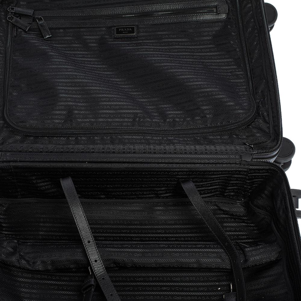 Prada Black Nylon and Saffiano Leather Trim 4 Wheel Luggage 2