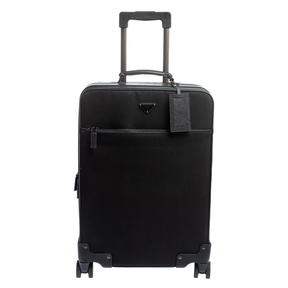 Prada Black Nylon and Saffiano Leather Trim 4 Wheel Luggage